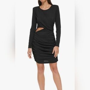 Guess Women's Ruched Cut-Out Long-Sleeve Mini Dress - Black